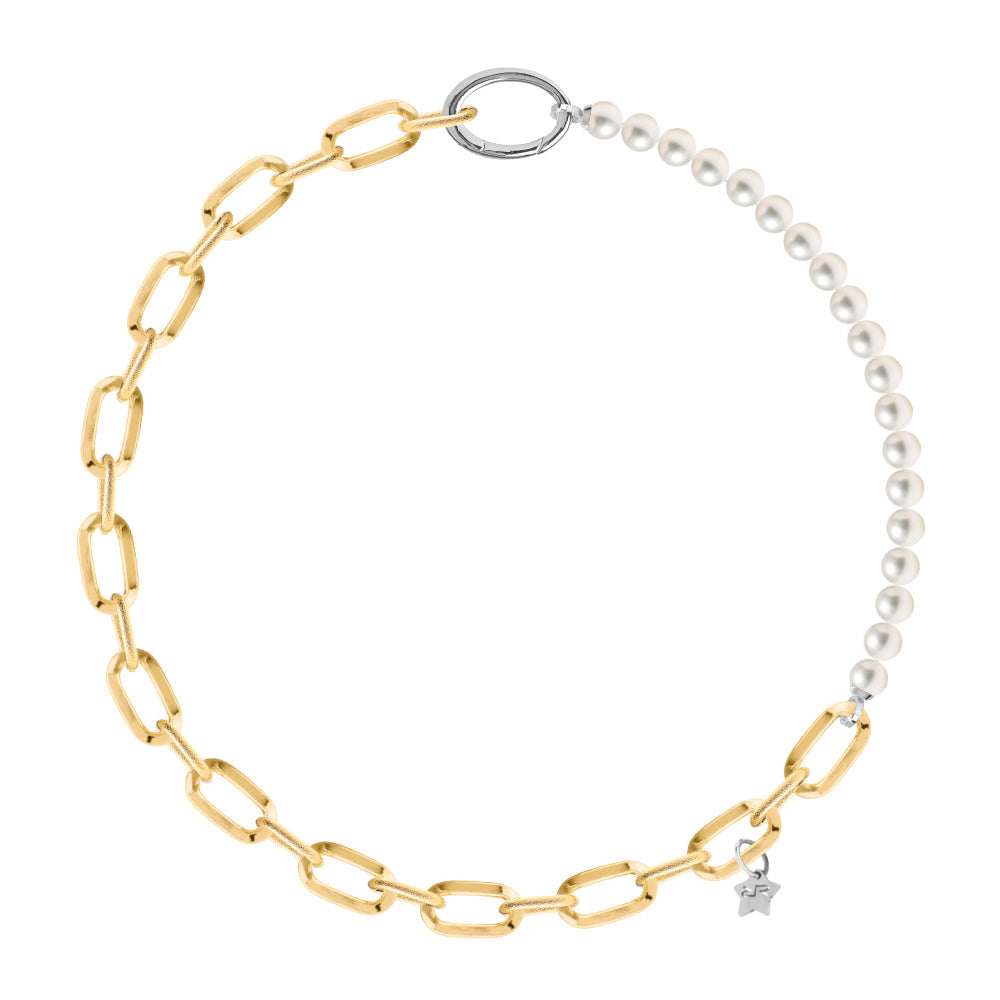 Collana mix perle e catena maglia diamantata