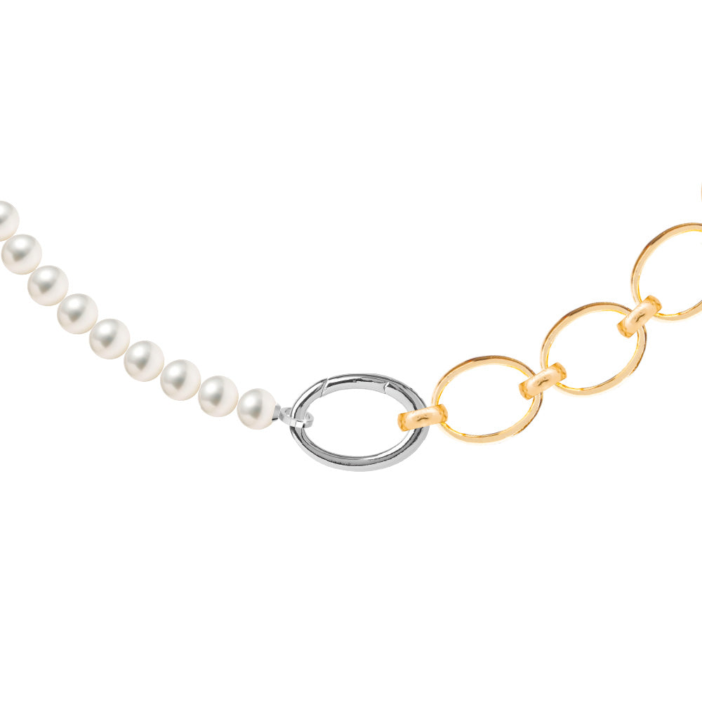 Collana mix perle e catena maglia ovale