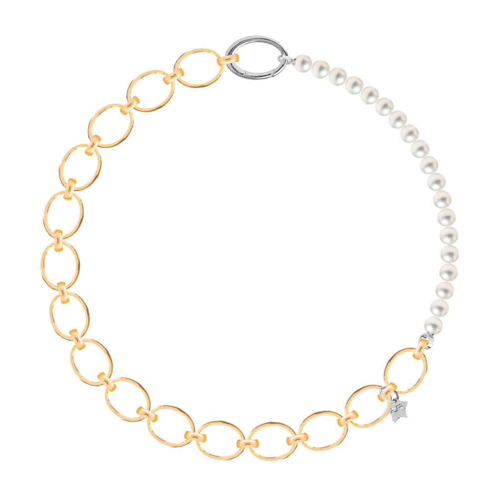 Collana mix perle e catena maglia ovale