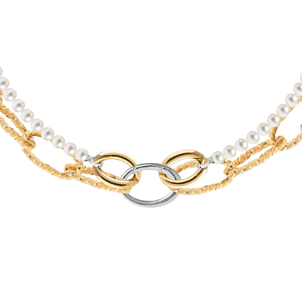 Collana doppio filo perle e catena maglia diamantata