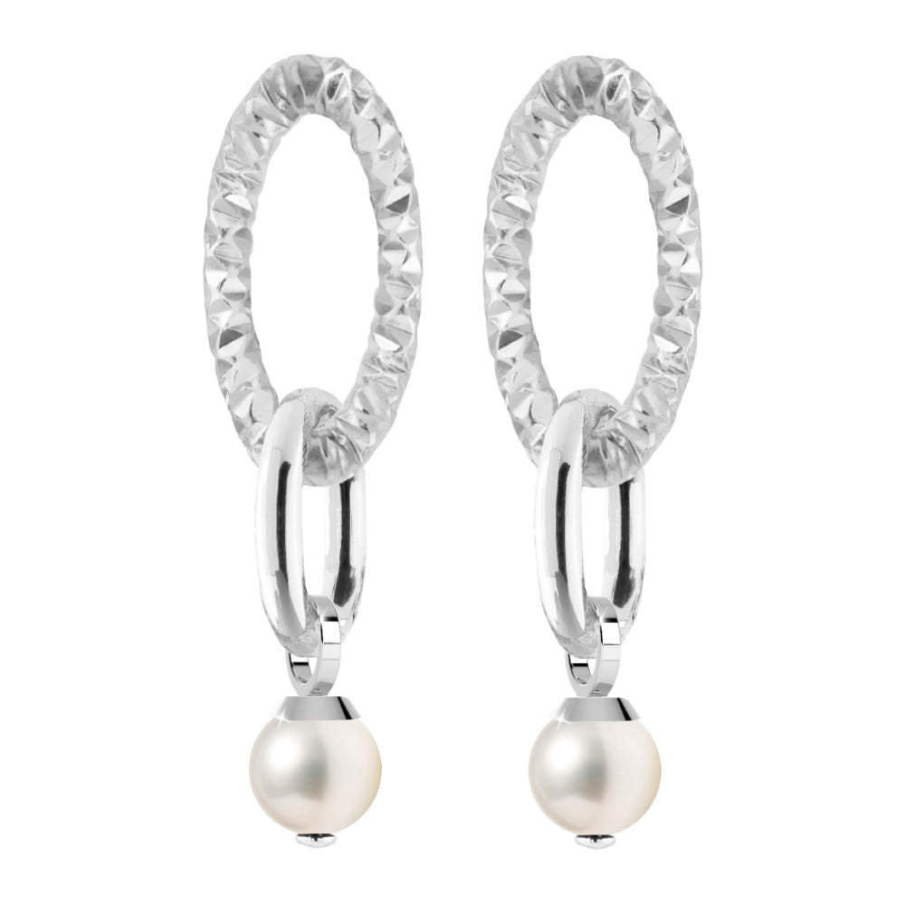 Orecchini pendenti maglia mix e perle