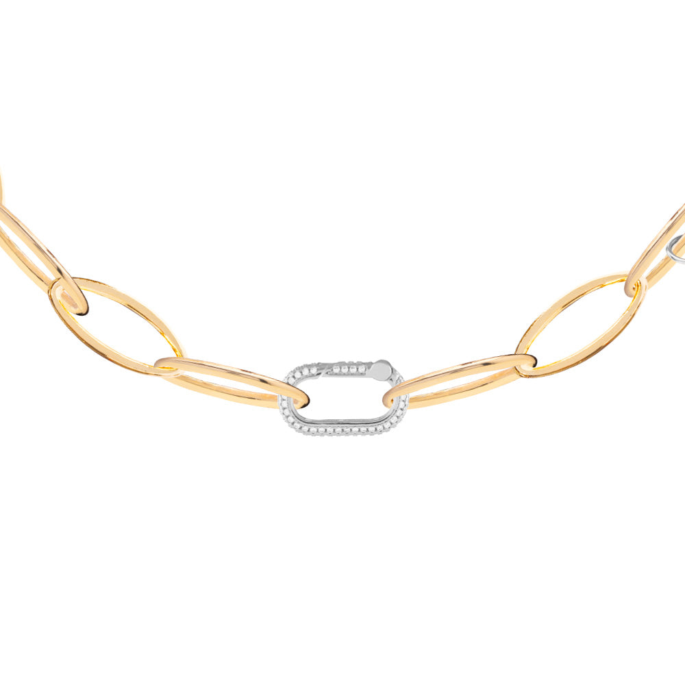 Collana maglia ovale e moschettone zirconi