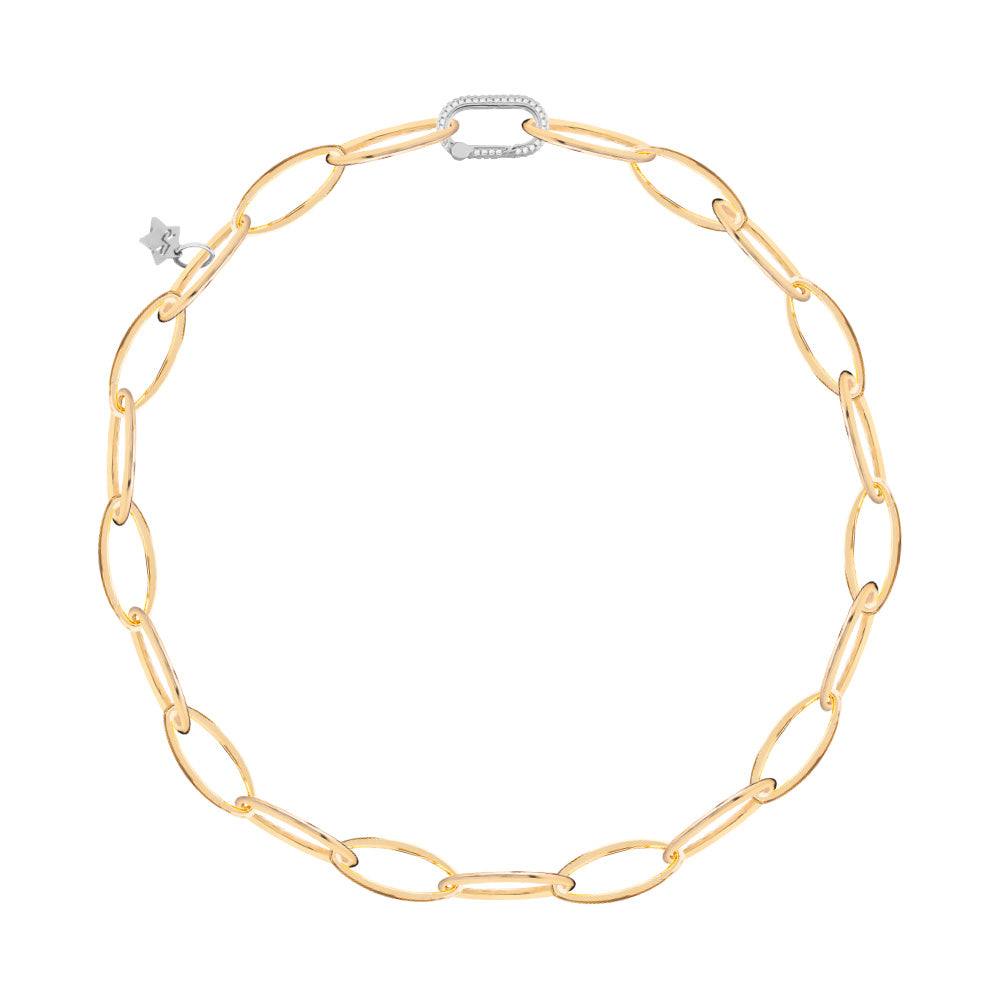 Collana maglia ovale e moschettone zirconi