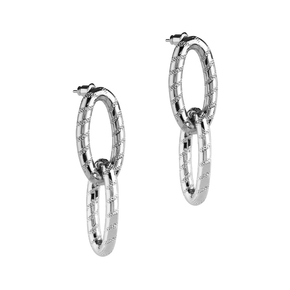 Orecchini pendenti Diva con maglie a riga diamantata bicolor