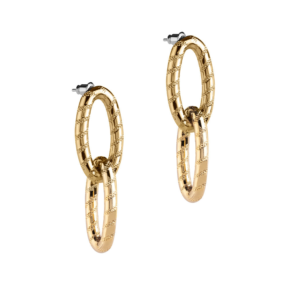 Orecchini pendenti Diva con maglie a riga diamantata bicolor