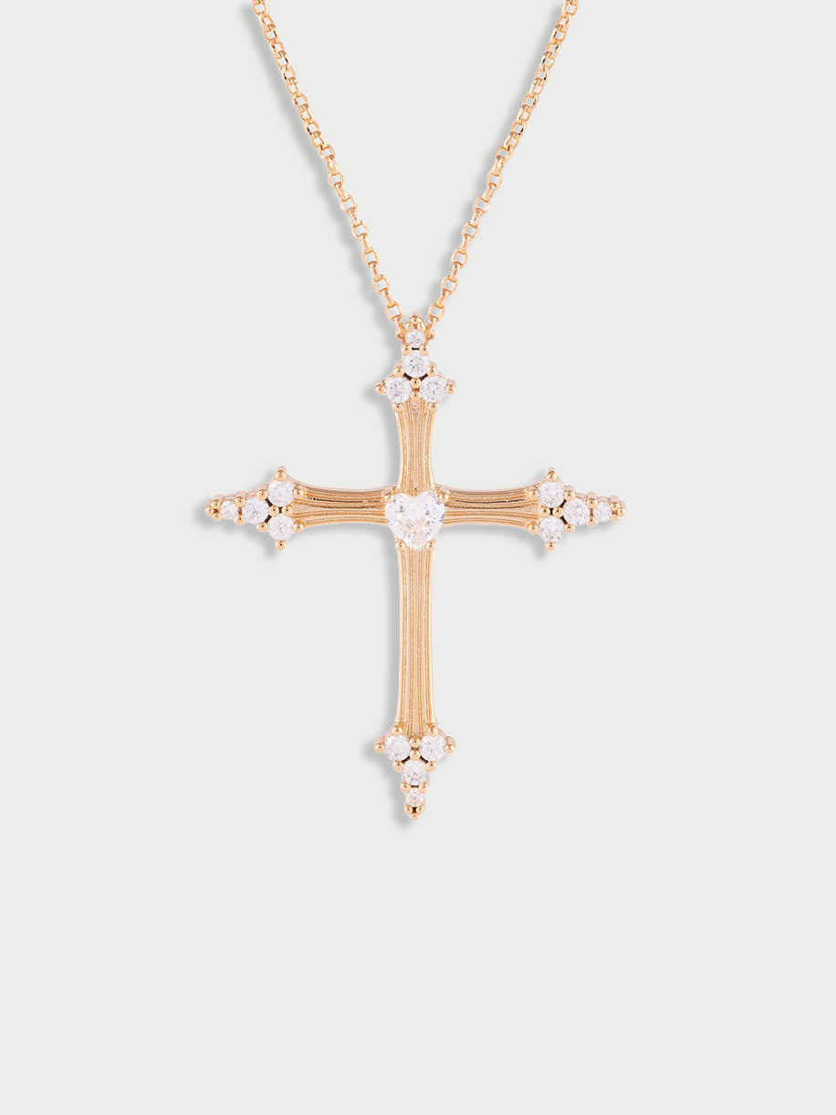 Collana con croce e pietra a cuore