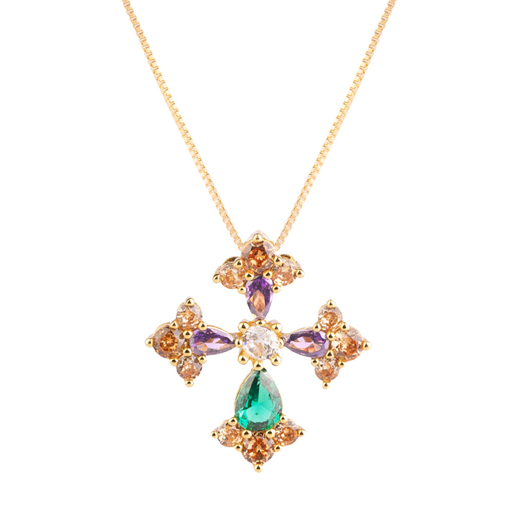 Collana Judith con croce e pietre colorate