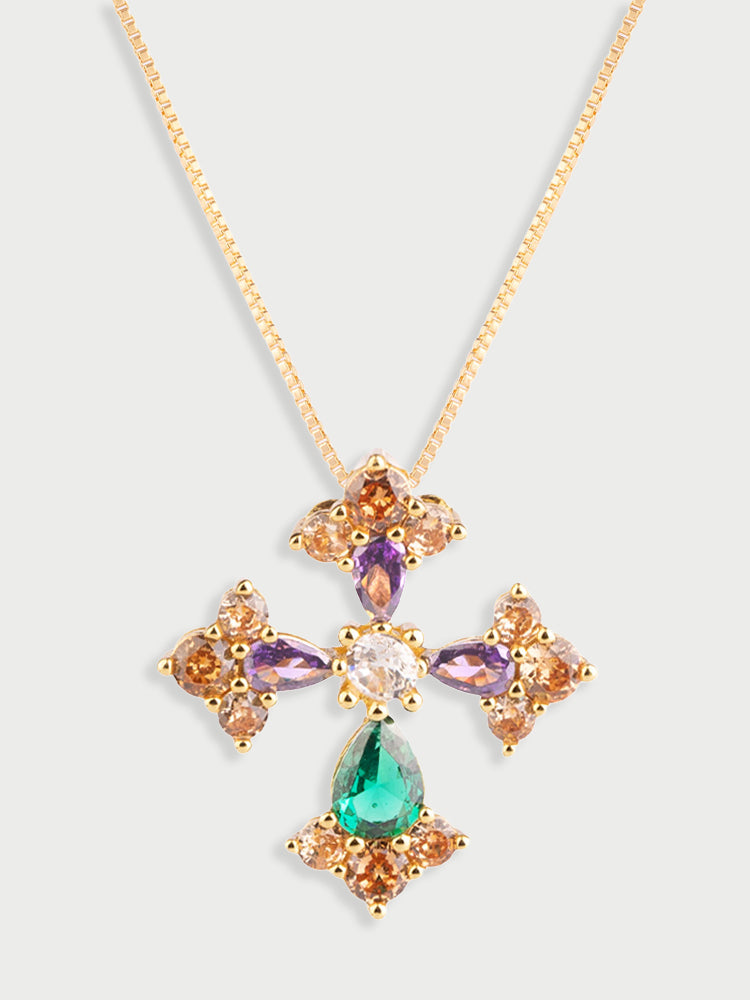 Collana con croce e pietre colorate