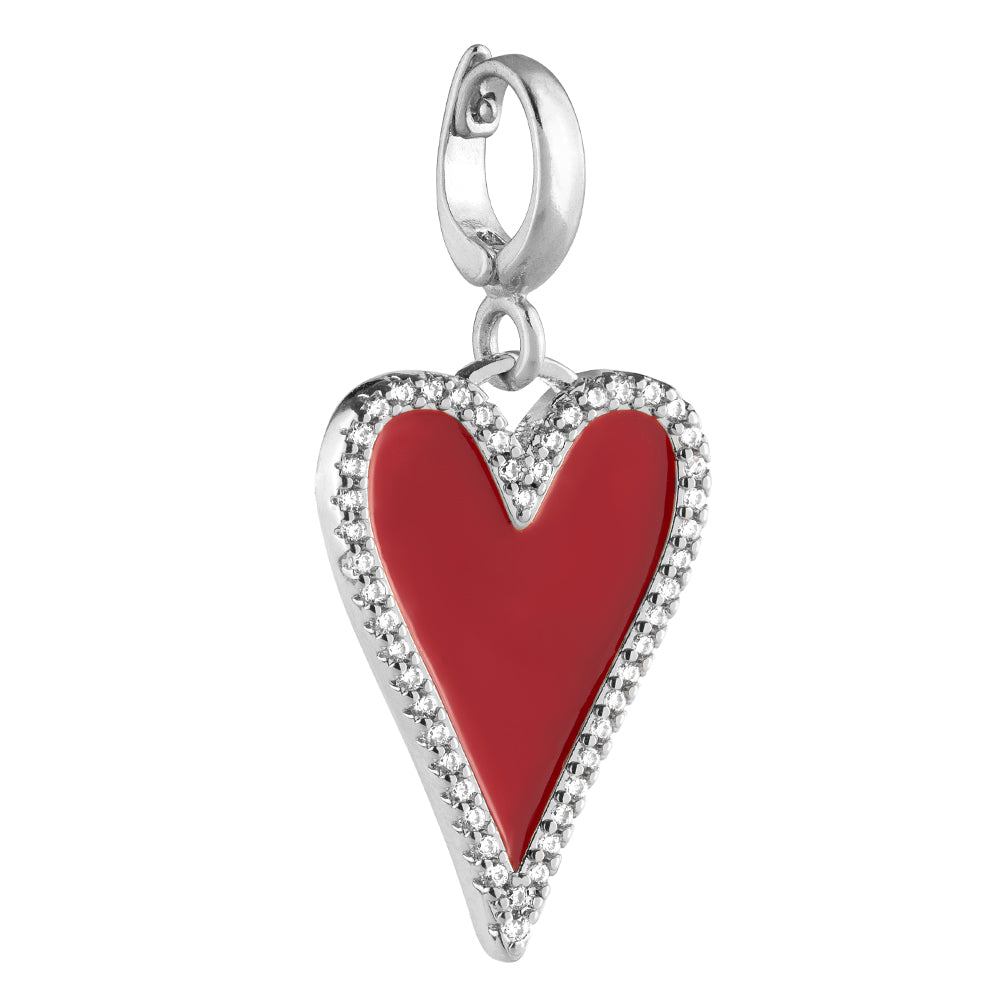 Charm cuore in smalto rosso e zirconi