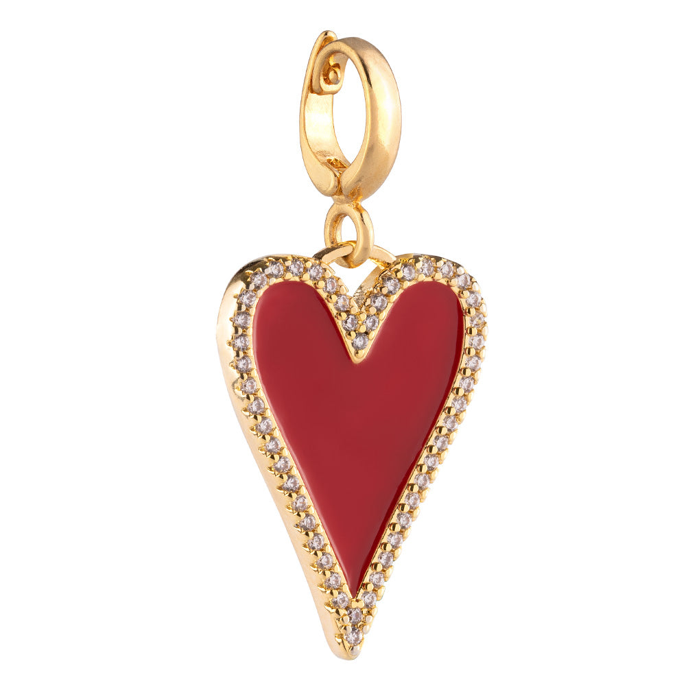 Charm cuore in smalto rosso e zirconi