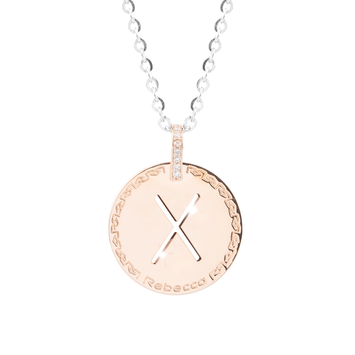 Collana con iniziale rosa grande e pietre