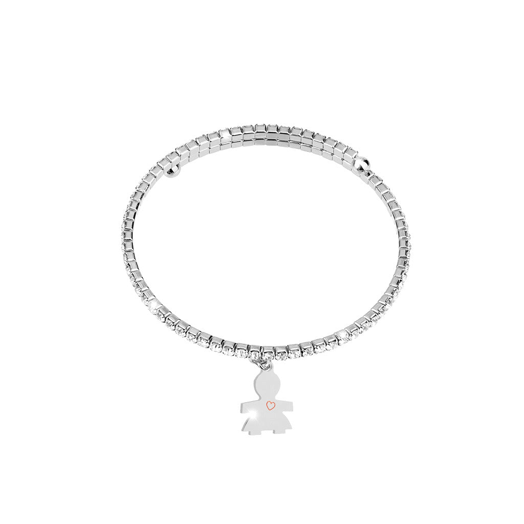 Bracciale a molla in bronzo con cristalli e charm bambina