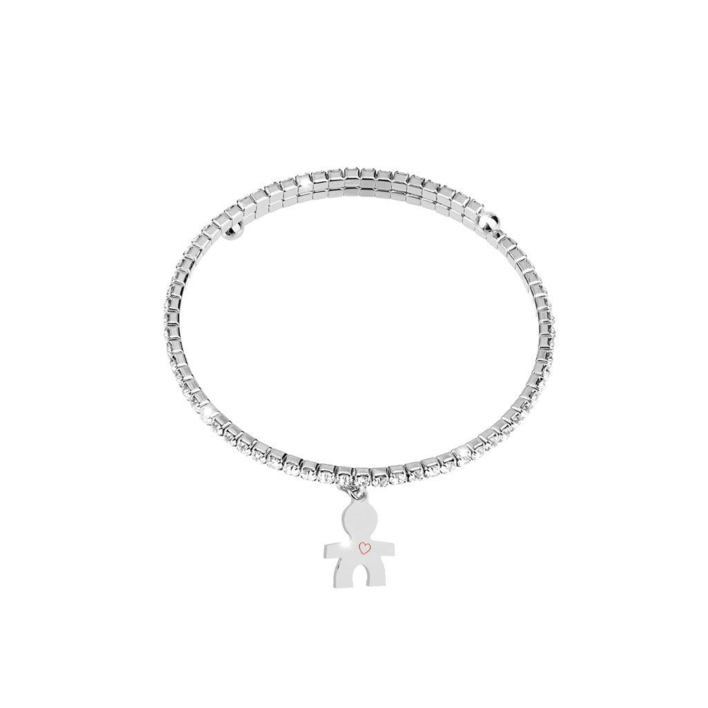 Bracciale a molla in bronzo con cristalli e charm bambino