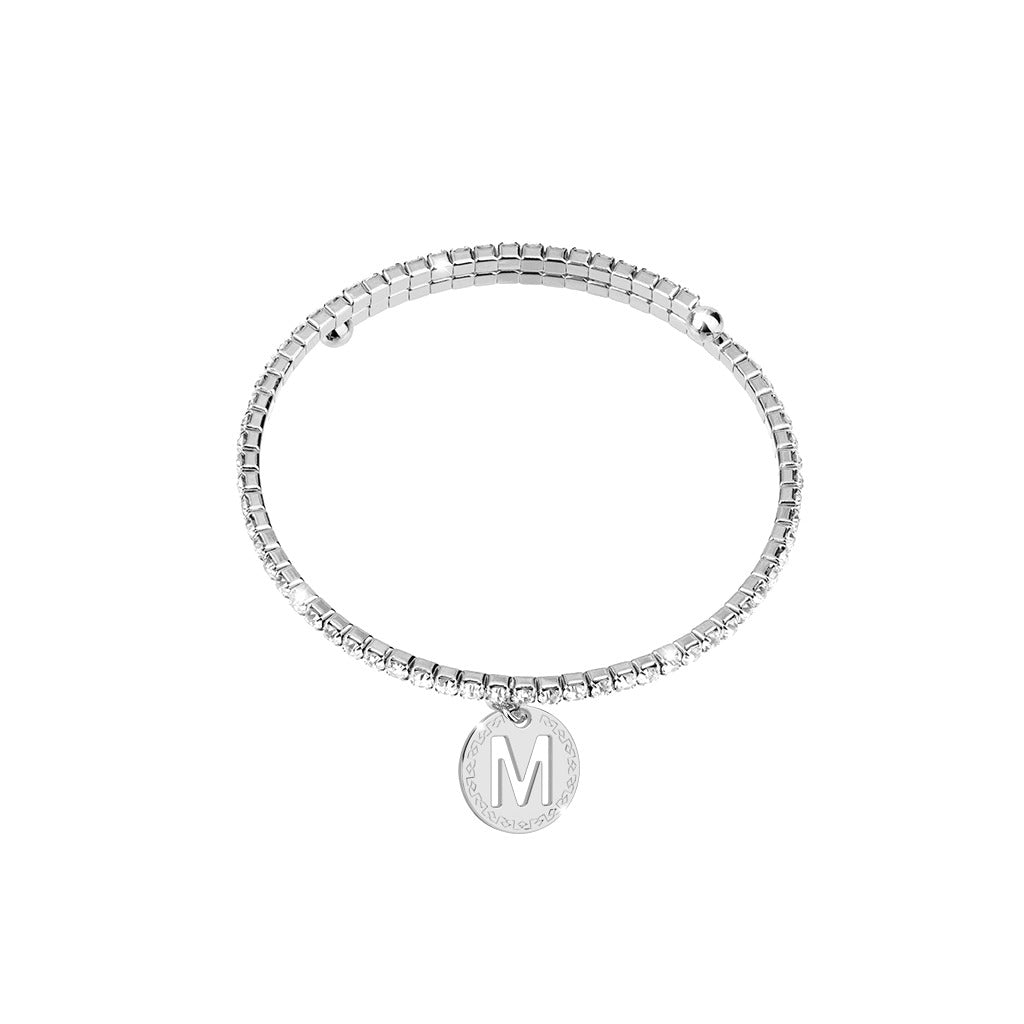 Bracciale MyWorld a molla con cristalli e charm lettera