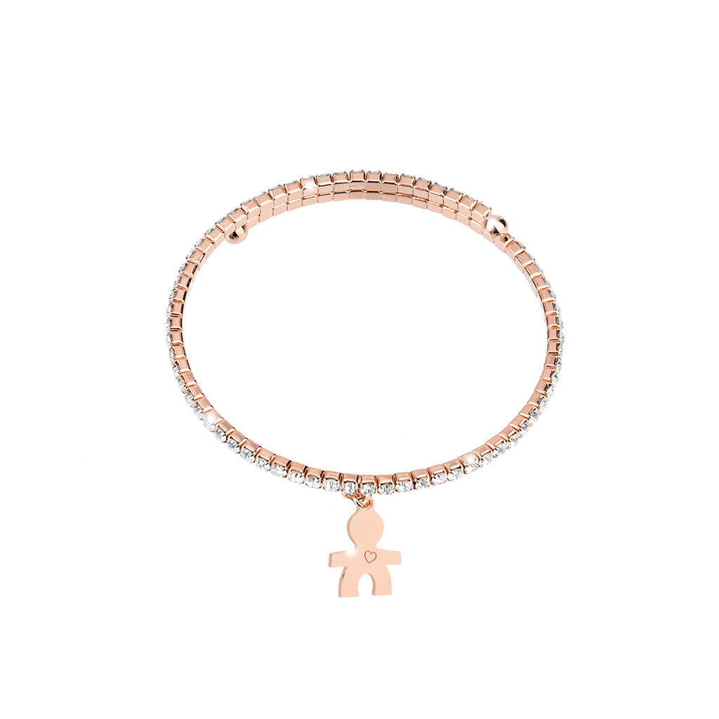 Bracciale a molla in bronzo con cristalli e charm bambino