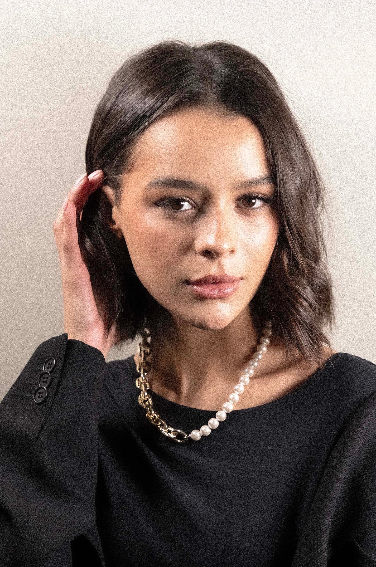 Collana maglia forzatina diamantata e perle