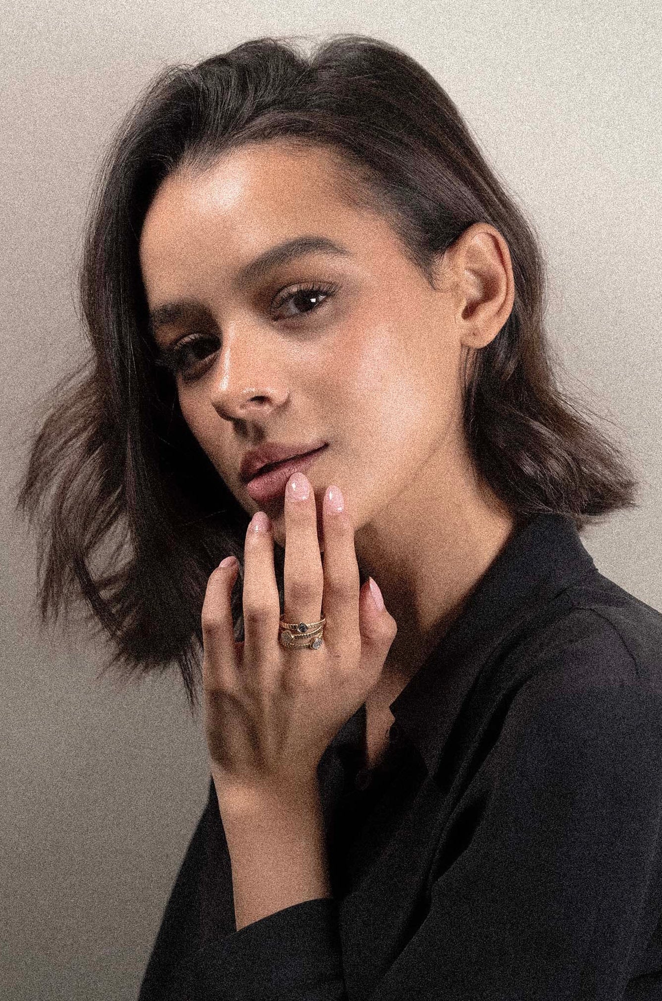 Anello a tre fasce con polvere di diamanti