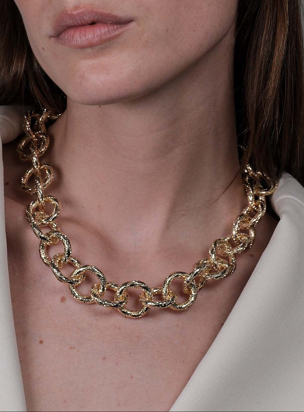 Collana maglia tonda martellata