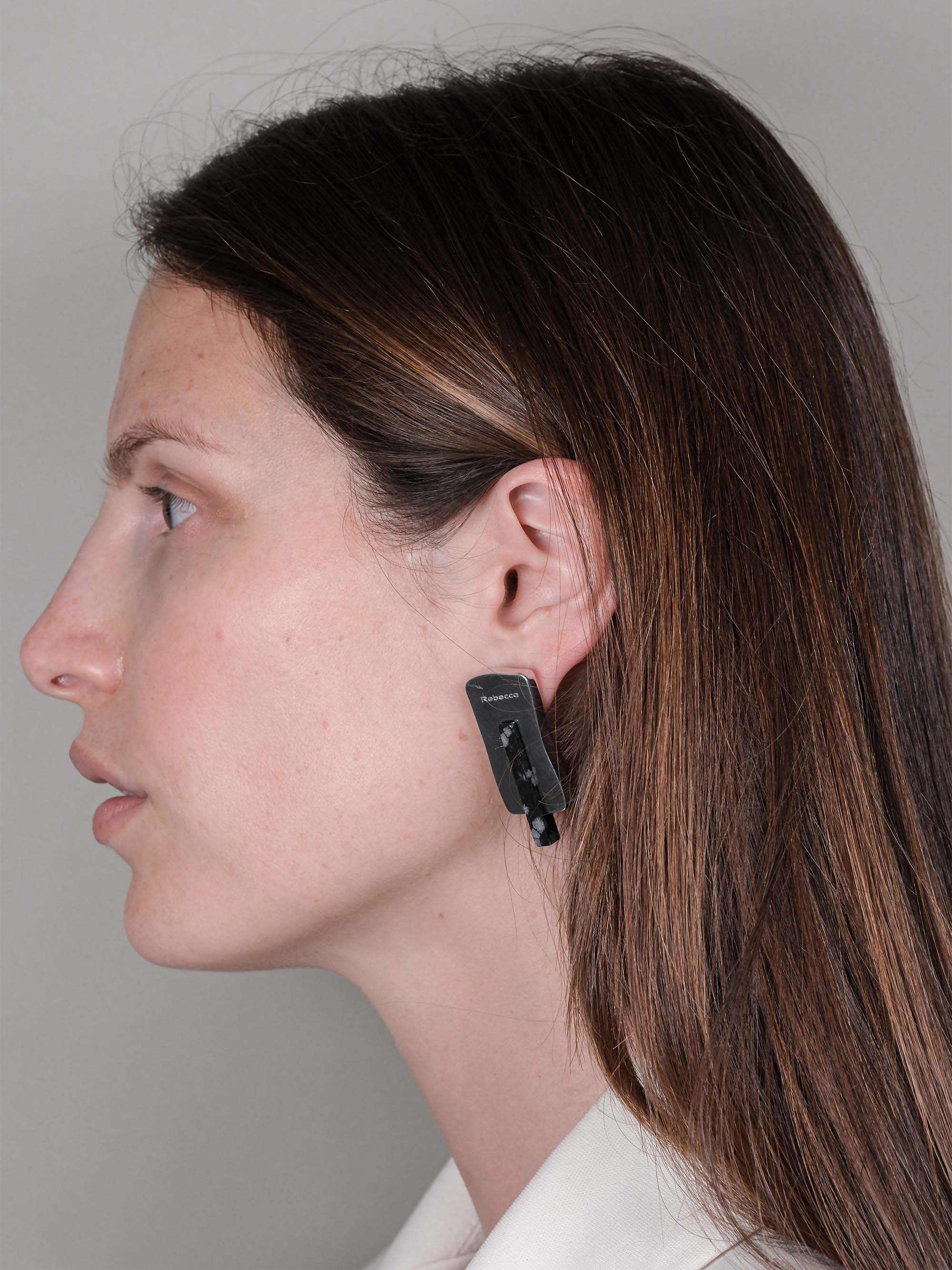 Orecchini rettangolo con pietra naturale