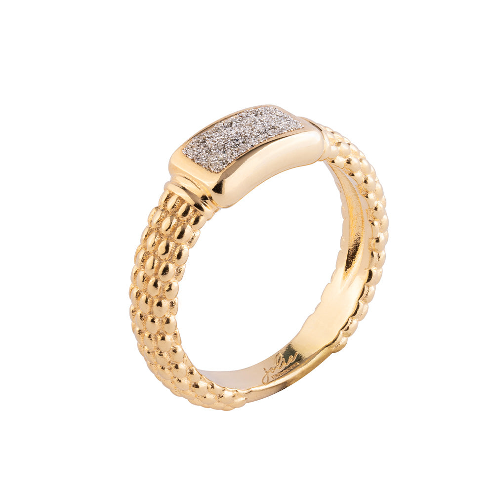 Anello con rettangolo in polvere di diamanti