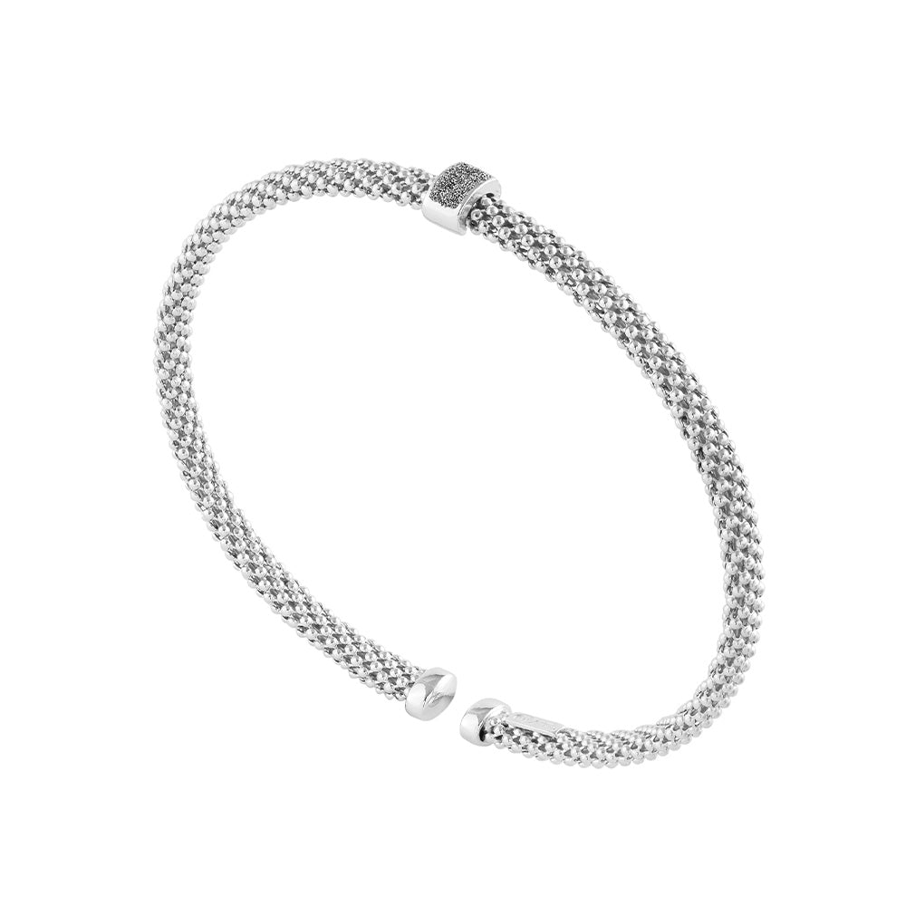Bracciale rigido con texture rugiada e centrale in polvere di diamanti