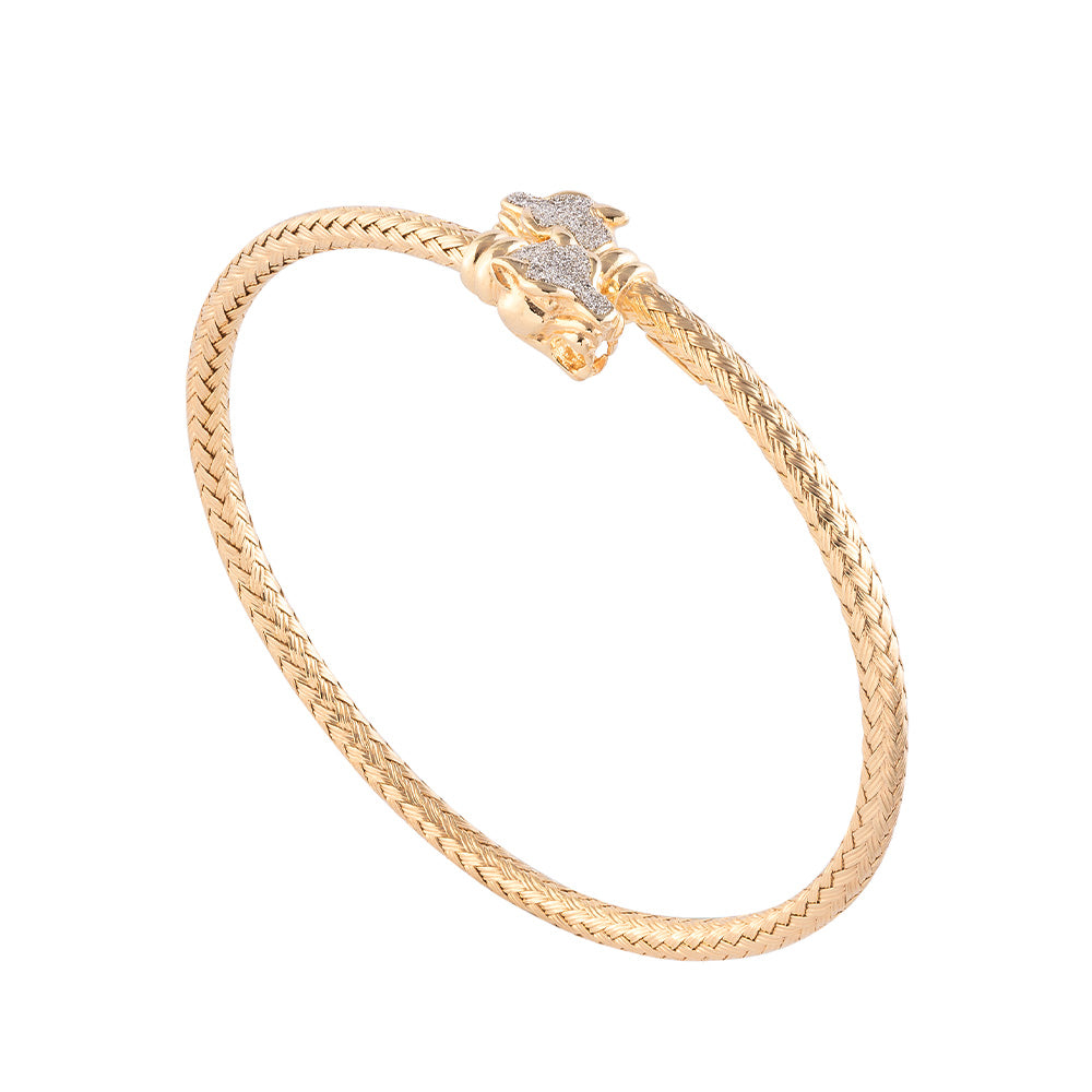 Bracciale rigido con texture rigata e teste di pantera