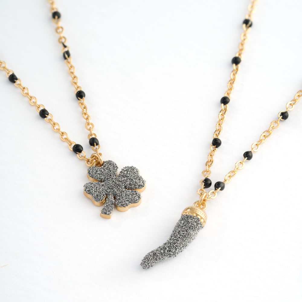 Collana Jolie in argento  pietre nere e diamanti